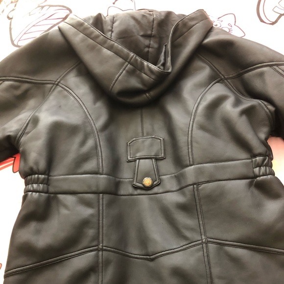 Black leather jacket with hoodie - Picture 3 of 3